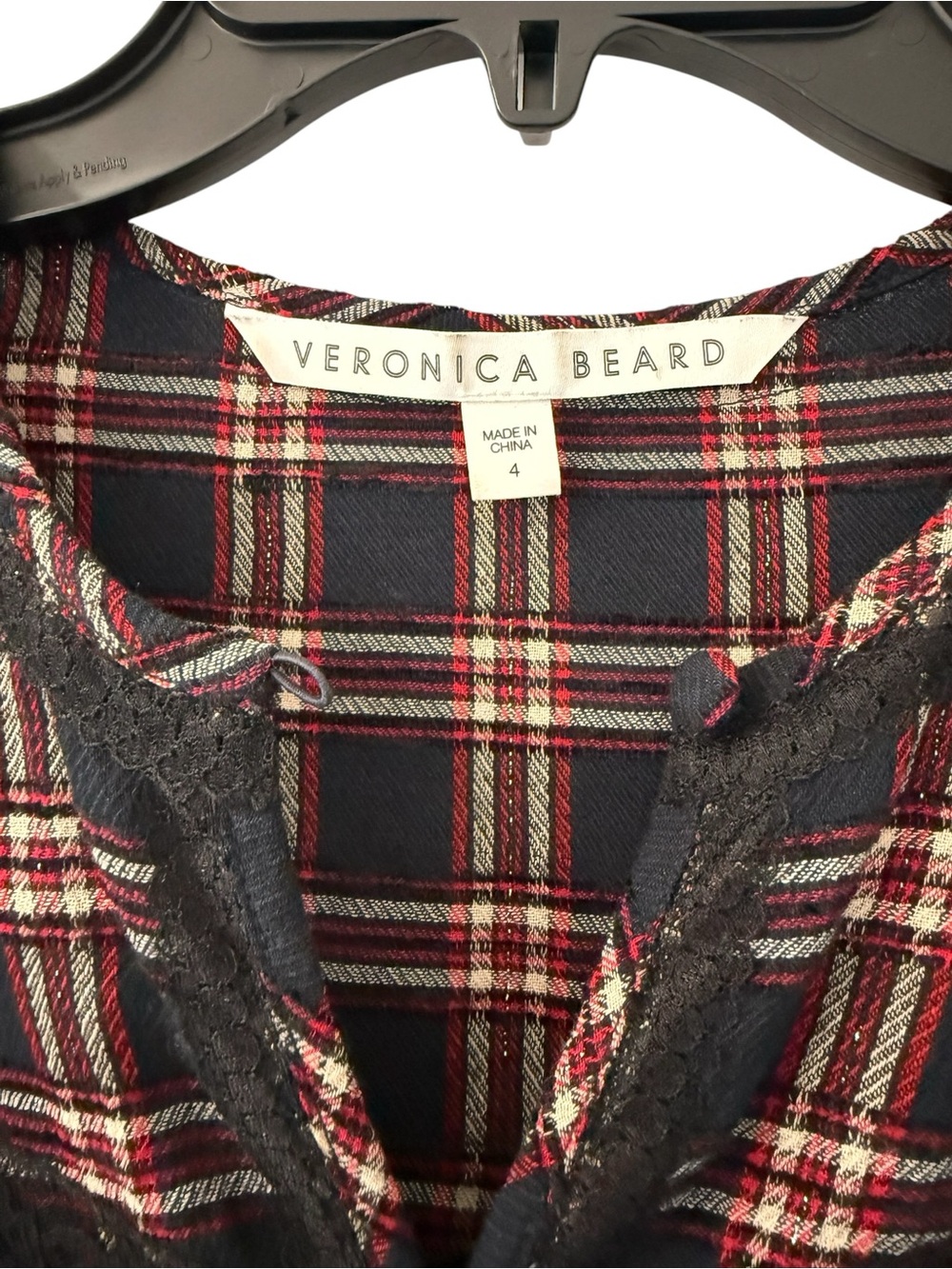 Veronica Beard Plaid Ruffle Lace Trim Blouse | Size 4 - Picture 3 of 3
